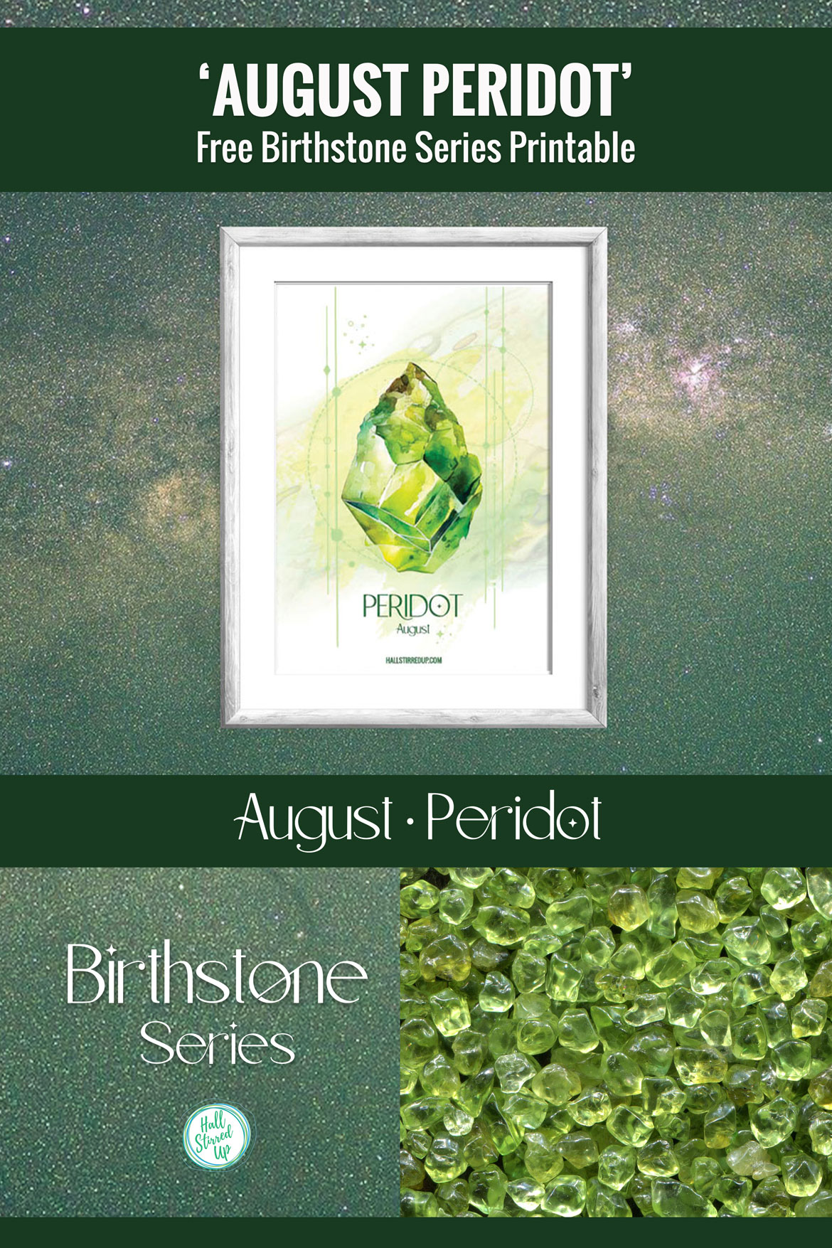 Pretty Peridot is the birthstone for August with free printable