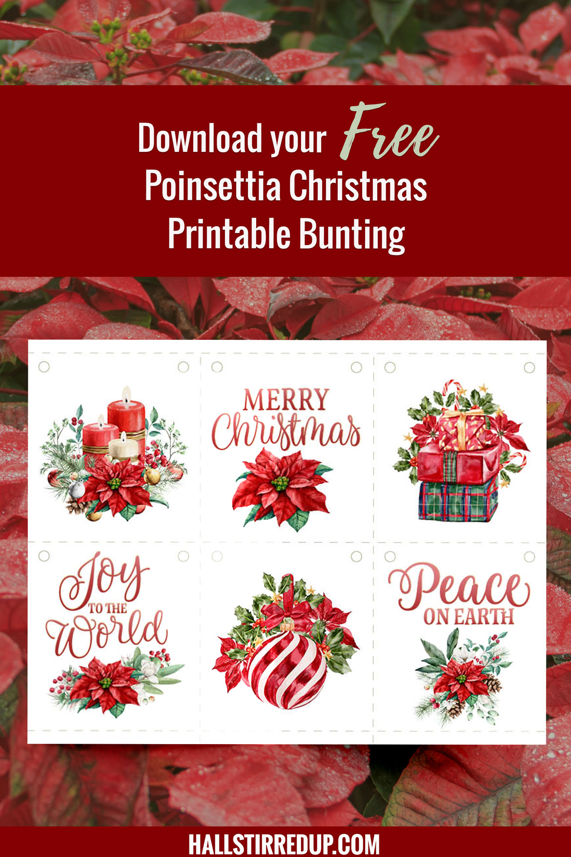 Celebrate with a Christmas Poinsettia printable bunting