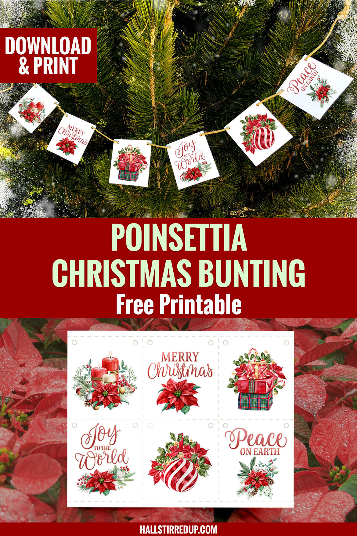 Celebrate with a Christmas Poinsettia printable bunting